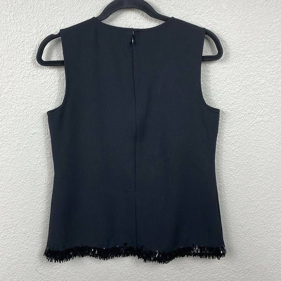 Ann Taylor Fringe Paillette Shell Tank Top Blouse Sleeveless Black Sz M - Picture 5 of 11